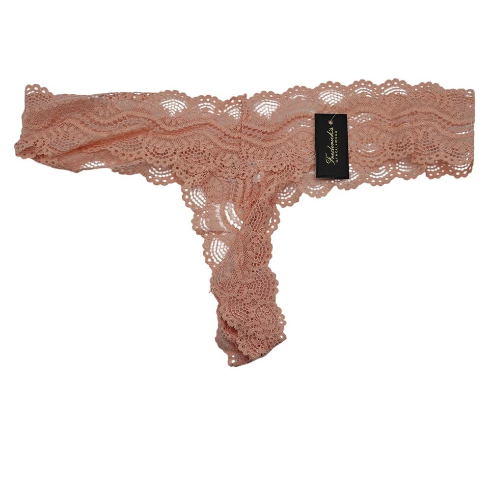 Fredericks of Hollywood Womans size 1X Flora Floral Lace Thong Panty Peach NEW